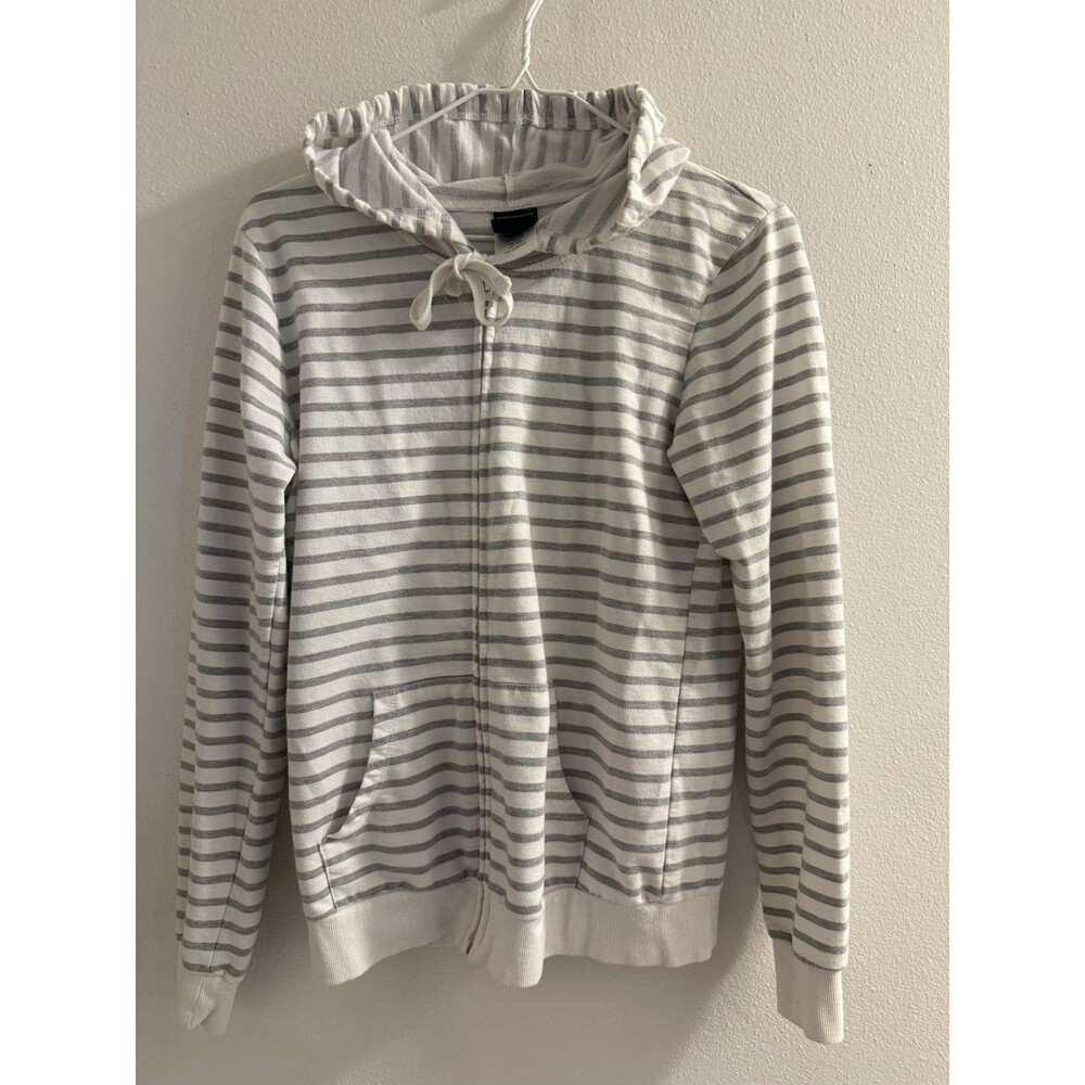 ModErn Lux Striped Zip Hoodie White Gray Lightweight Jacket Women’s Medium